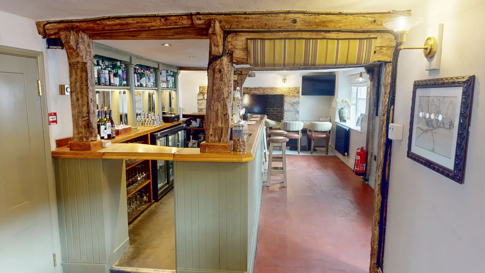 Through the original timbers, from bar to restaurant