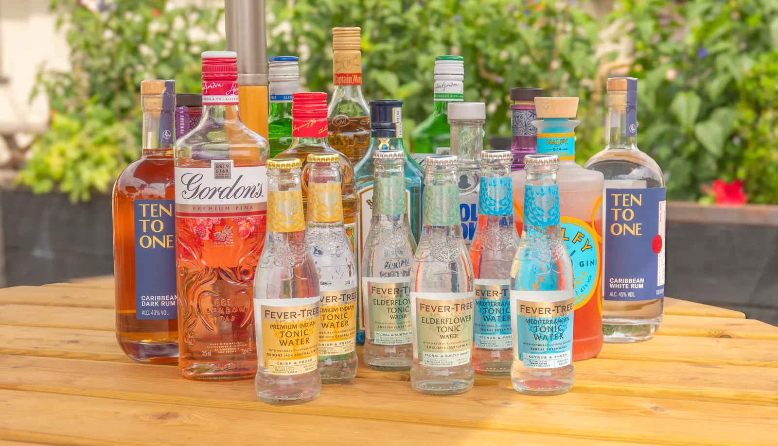 A range of gins and rums with Fever-Tree tonic waters