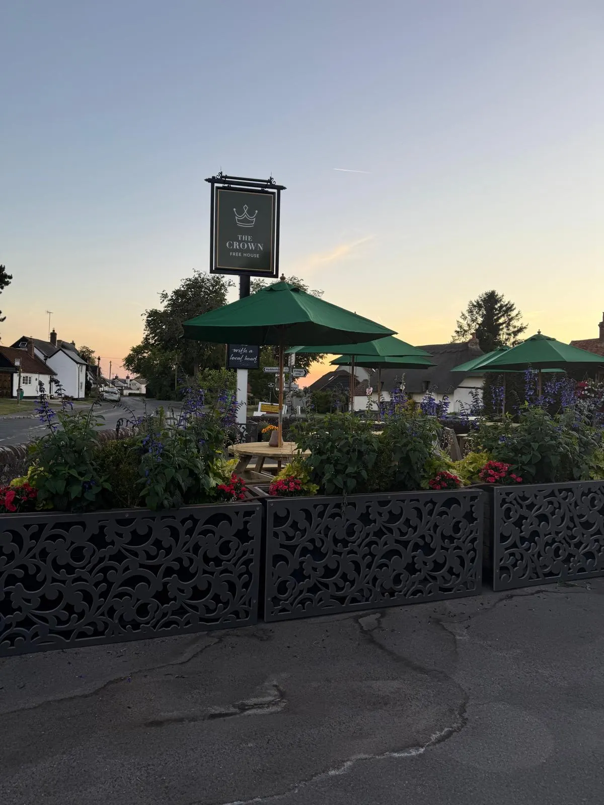 The sign and the planters, last of the light