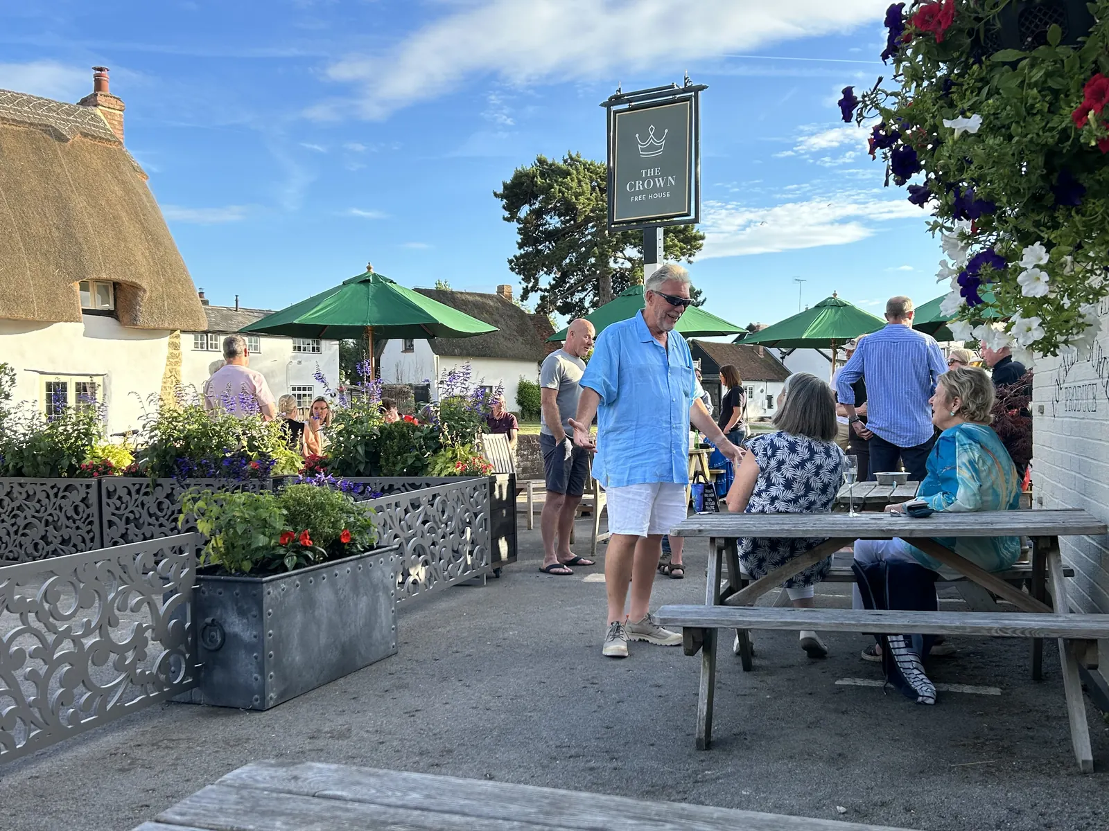 Under the sign on a summer evening